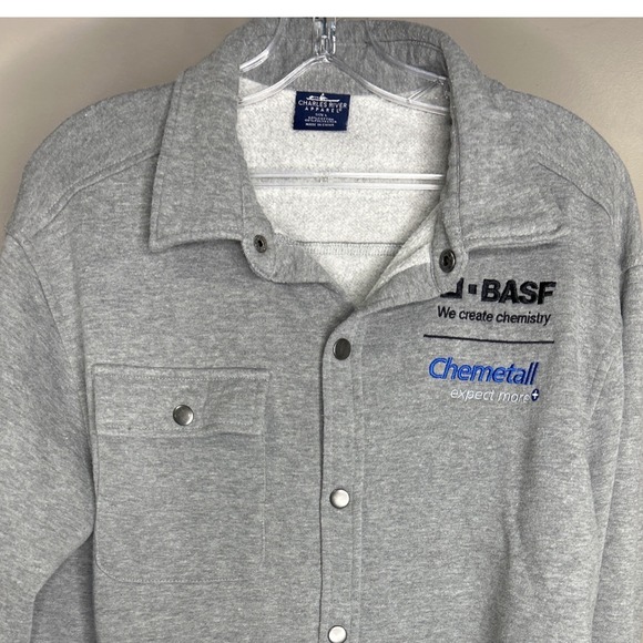 Charles River BASF Logo Apparel Mens Large Gray Snap Front Fleece Shirt Jacket